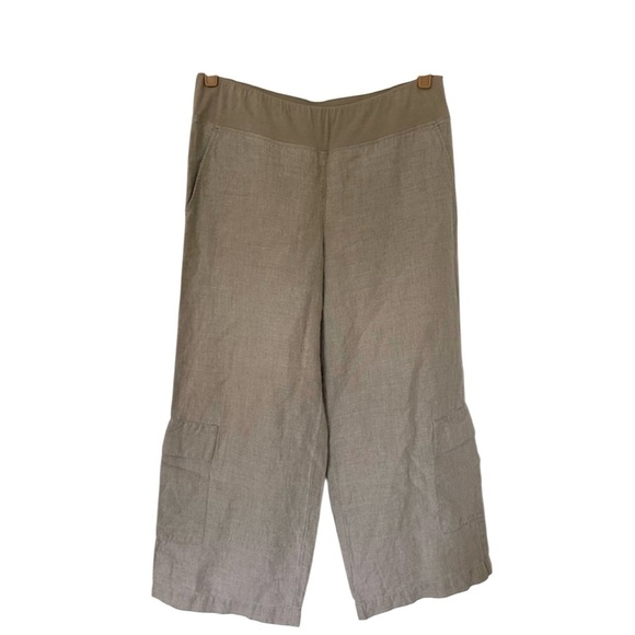 Eileen Fisher Linen Wide Leg Crop Pants Womens Medium Beige - Picture 1 of 7